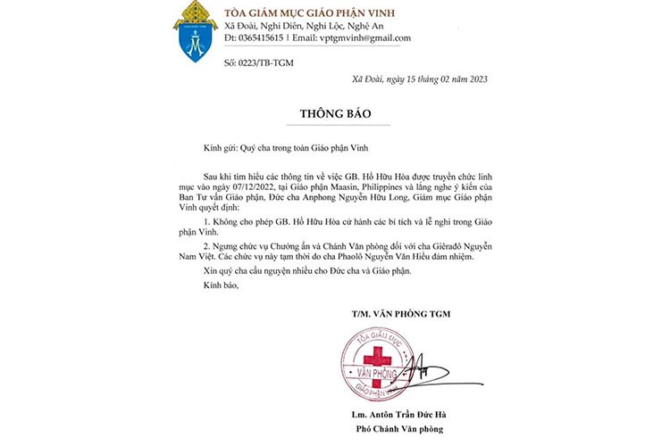3b Thông báo từ GP Vinh về J.B Hồ Hữu Hòa