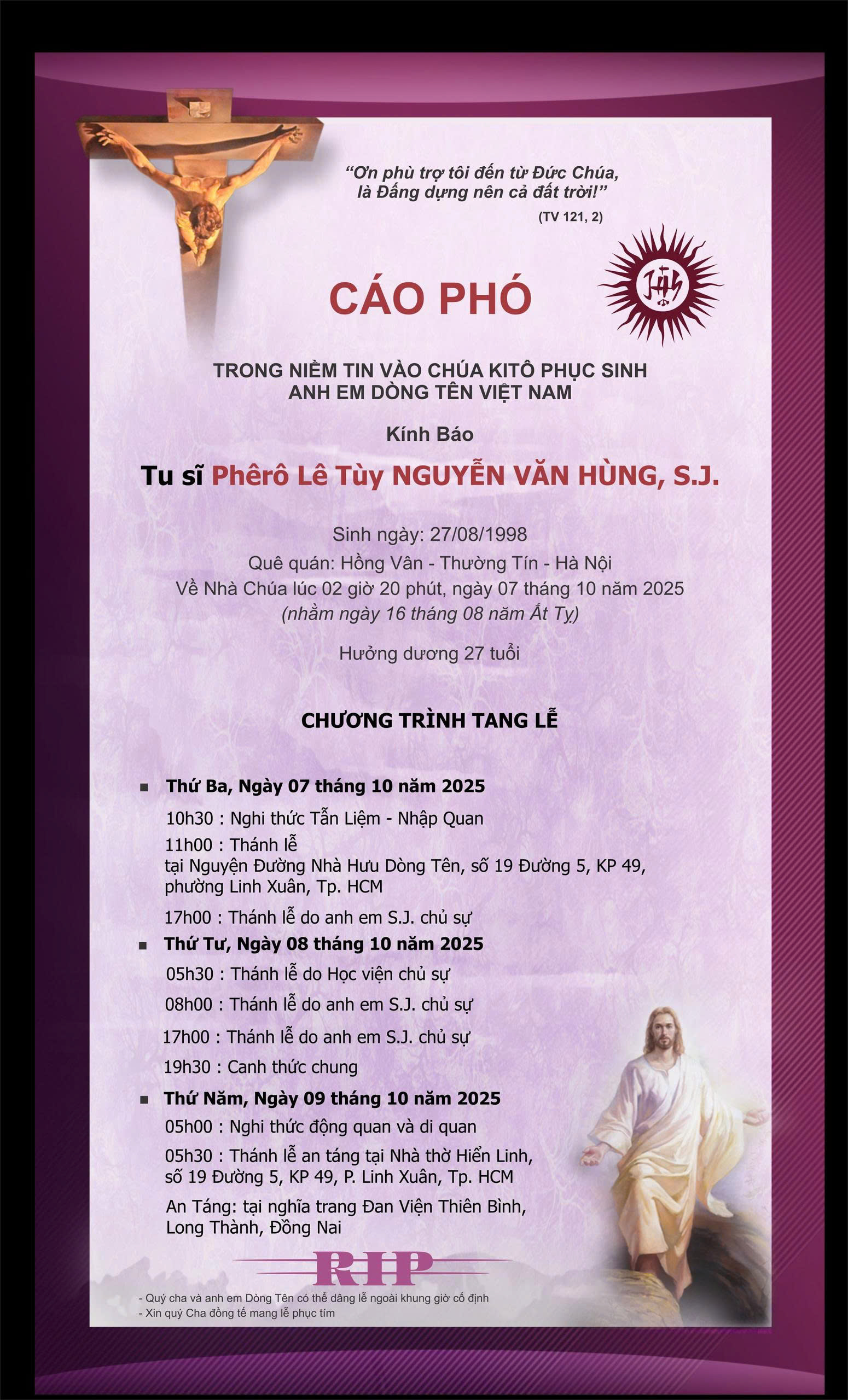 cao-phonvhung-1 Thương xót Tu sĩ Dòng Tên Việt Nam qua đời ở tuổi 27