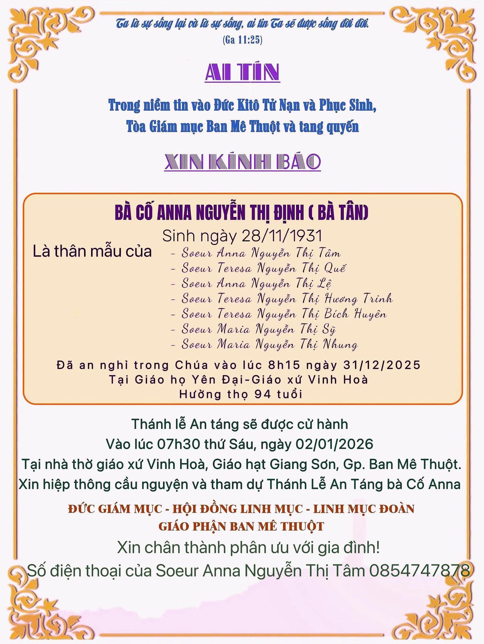 Bà cố của 7 Nữ tu qua đời