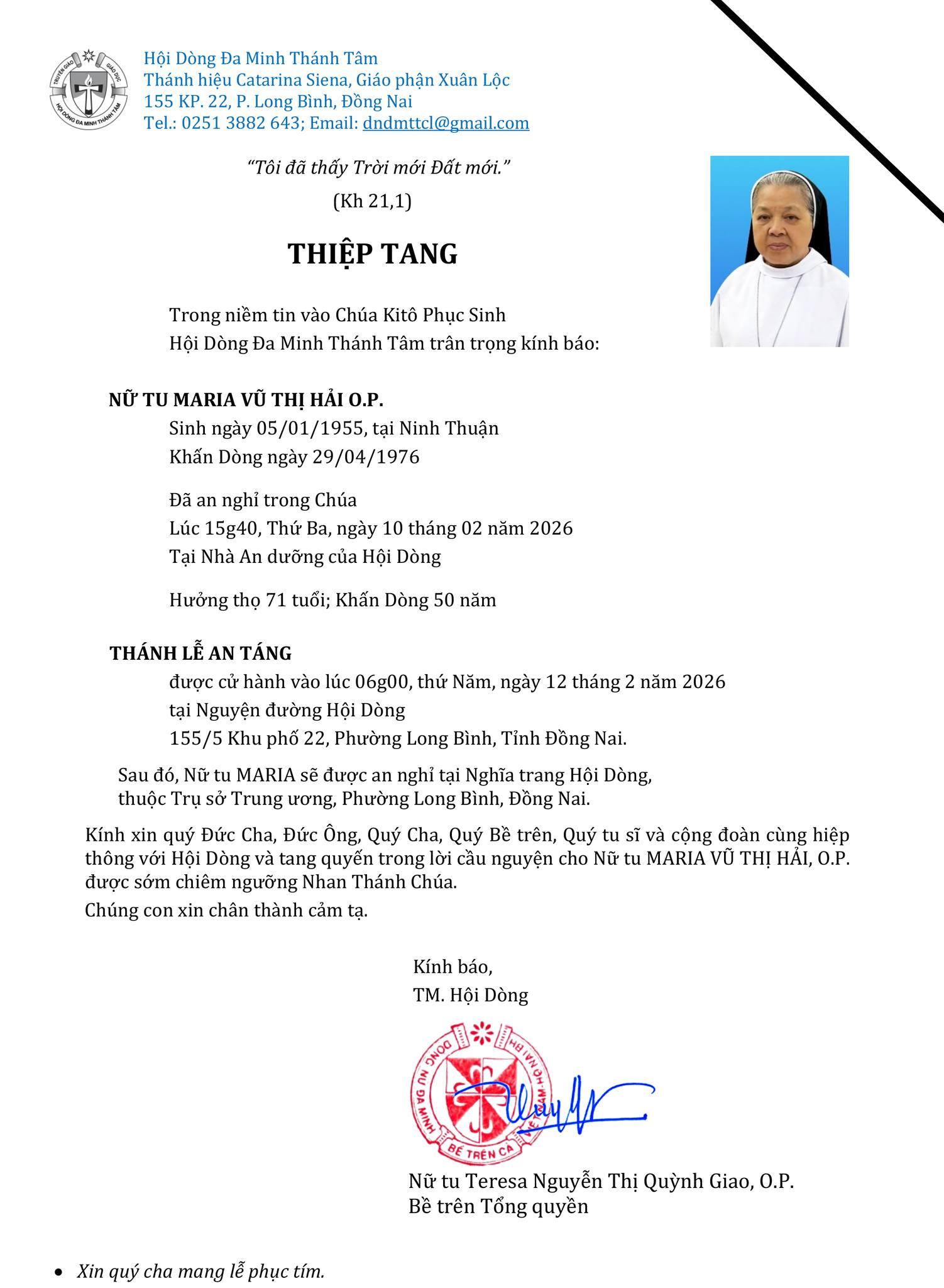 629344478_1483764479982297_7370522829091837173_n Nữ tu Maria Vũ Thị Hải O.P đã được Chúa gọi về